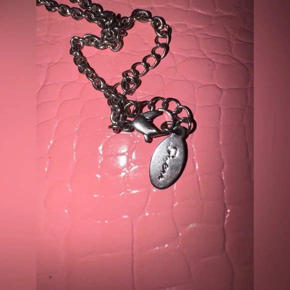 Guess VINTAGE Y2K Silver Heart Charm Necklace with Crystal - Picture 3 of 4